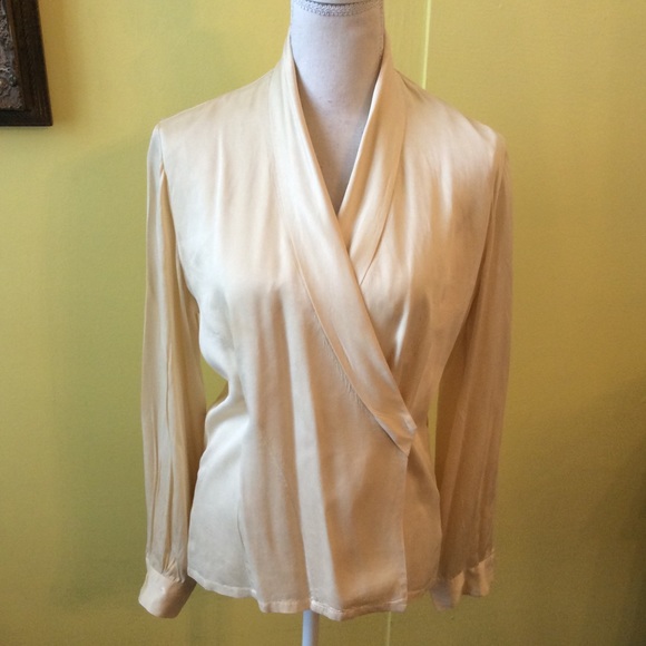 Dana Buchman Tops - Dana Buchman Cream Wrap Silk Long Sleeve Top Sz 4
